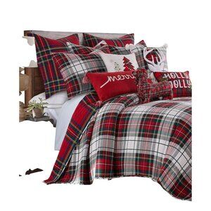 NEW Levtex Home Cotton Spencer Plaid Reversible Quilt Red Mutli King / Cal King